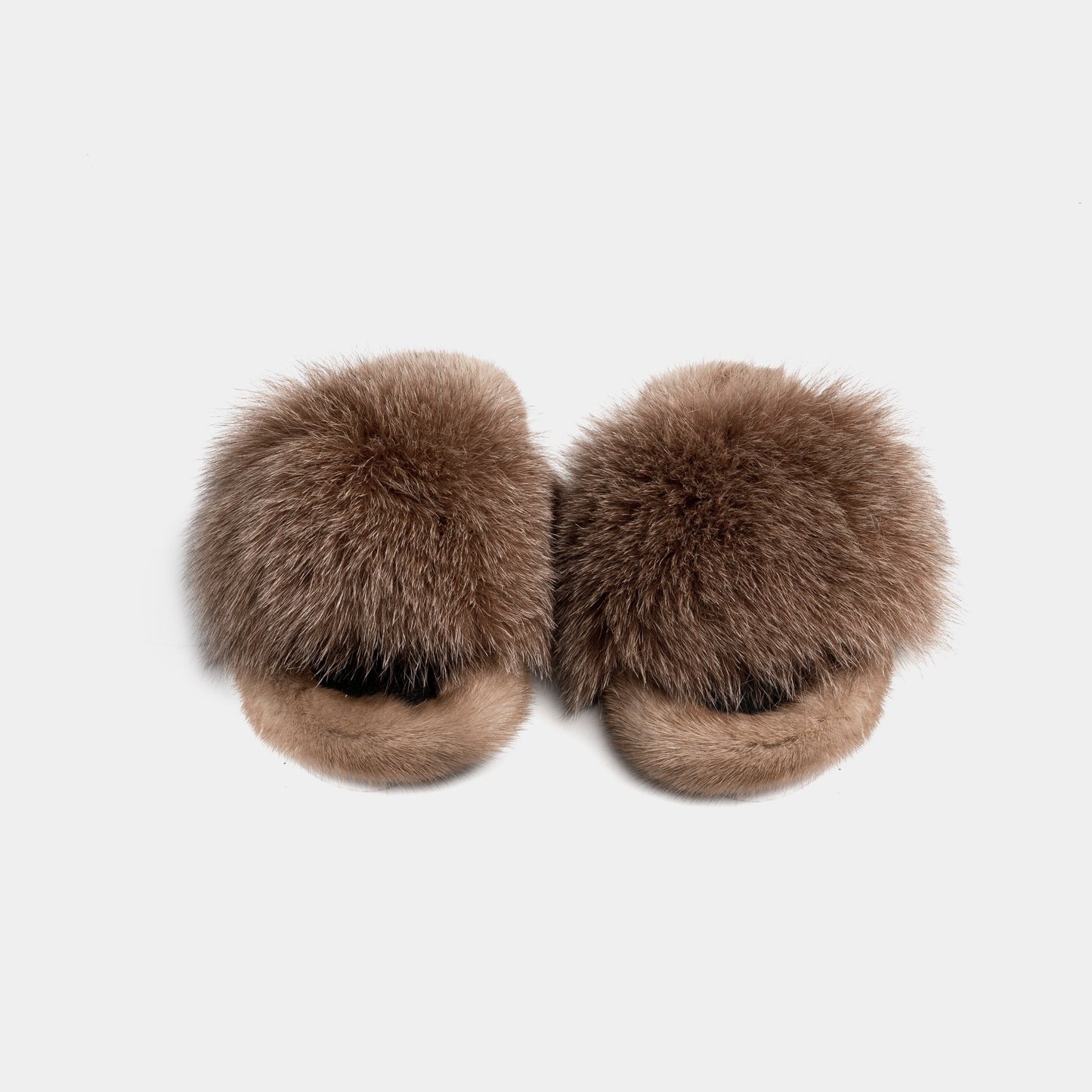 ASPEN | Fox Fur Slipper with Mink Trim (Camel)