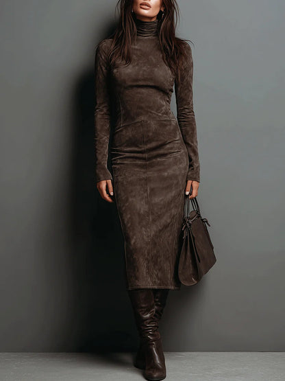 The Anya | Suede Mock Neck Midi Dress