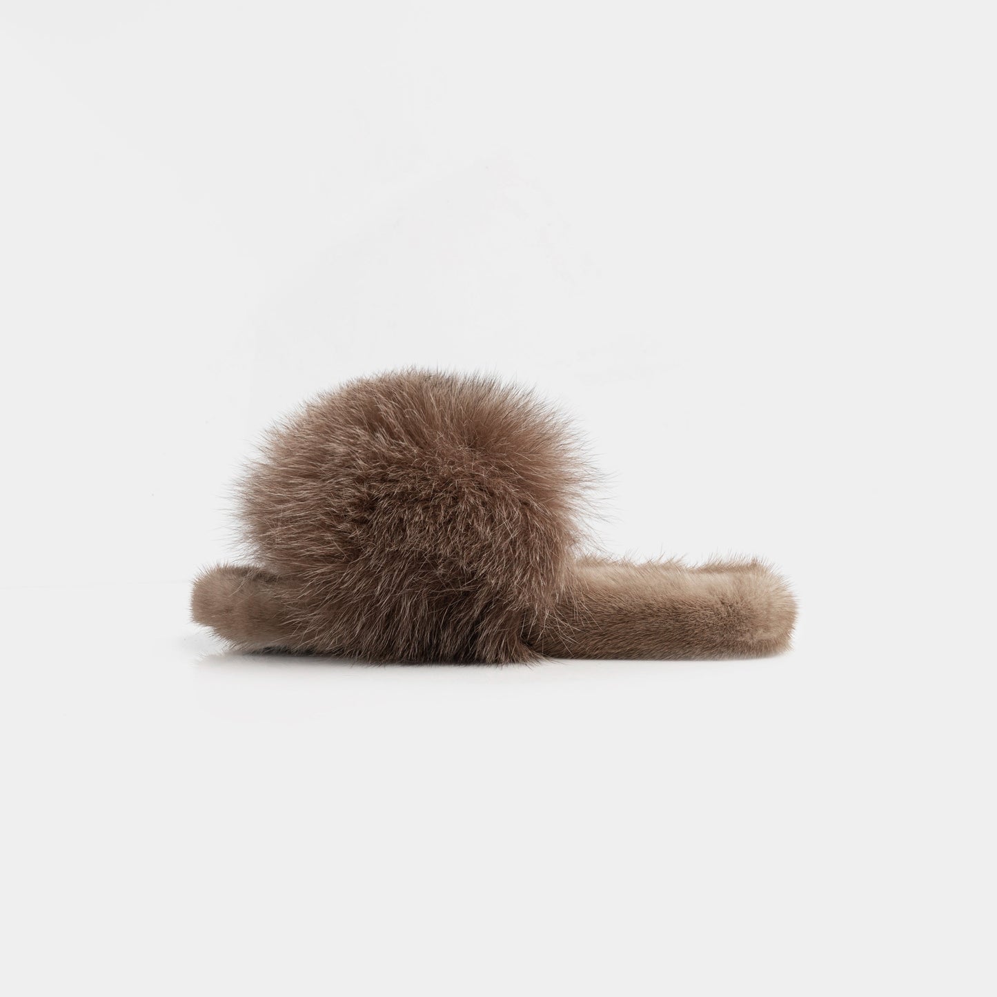 ASPEN | Fox Fur Slipper with Mink Trim (Camel)