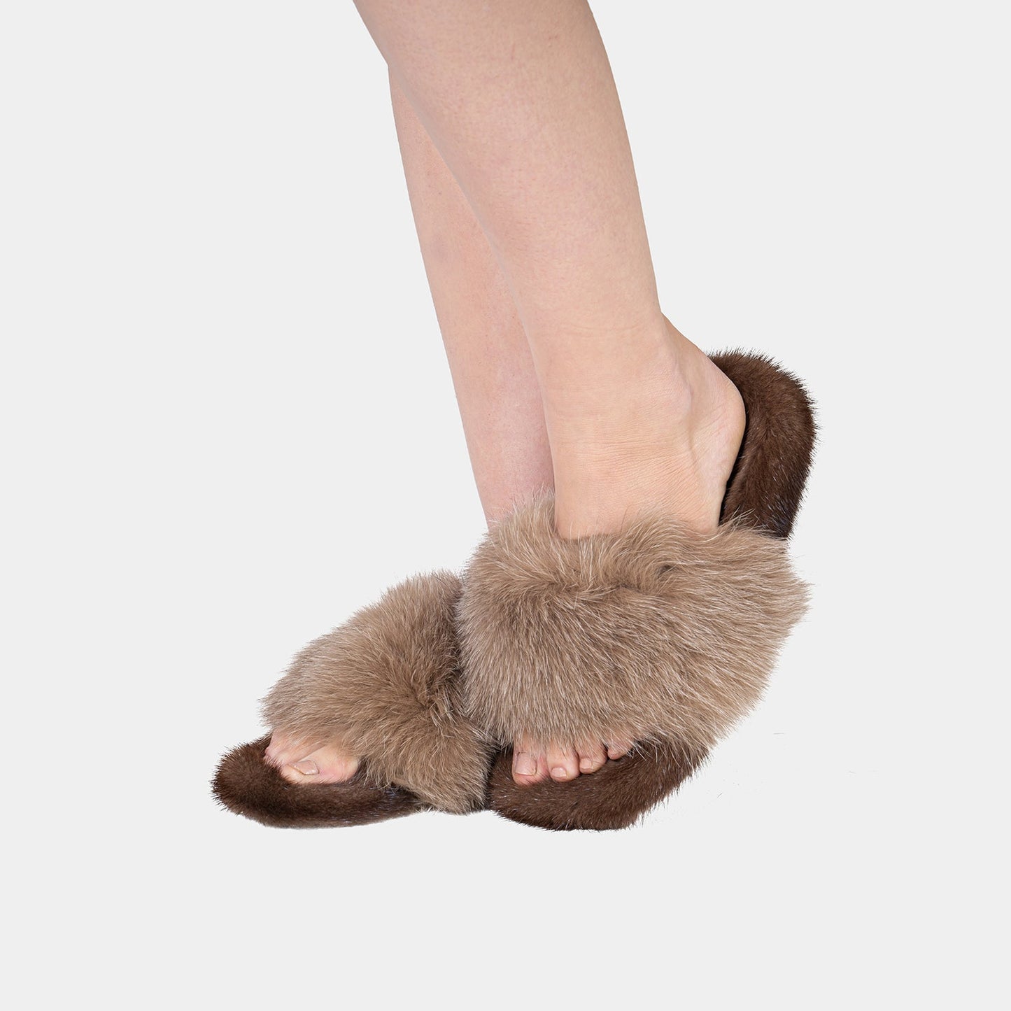 ASPEN | Fox Fur Slipper with Mink Trim (Camel)